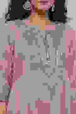 Blush Peach Cotton Tissue Embroidered Dyed Kalidar Suit Set image number 1