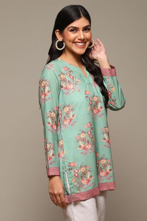 Denim Blue Cotton Blend Printed Kurti image number 3