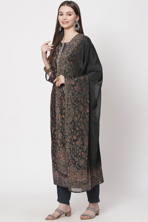 Multicolour Velvet Unstitched Suit Set image number 6