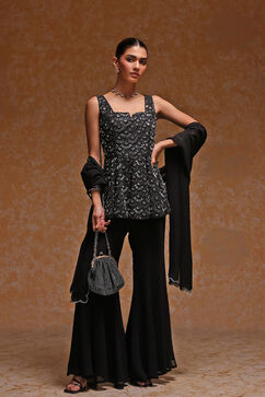 Black Polyester Embroidered Sharara Suit Set image number 5