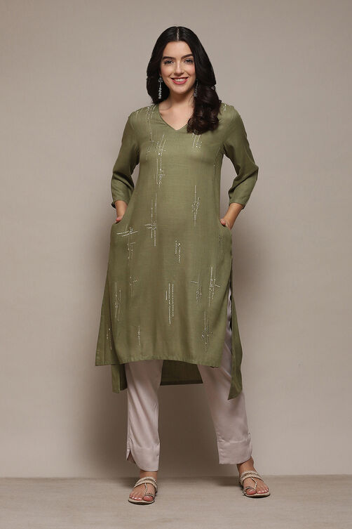 Pista Green Viscose Straight Solid Kurta image number 0