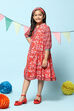 Red Cotton Tiered Printed Dress image number 2