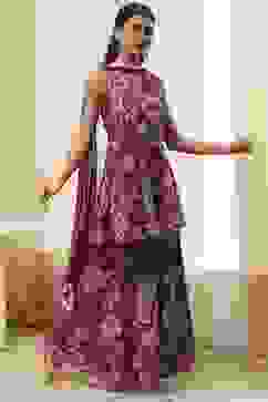 Berry Purple Cotton Floral Peplum Suit Set image number 5