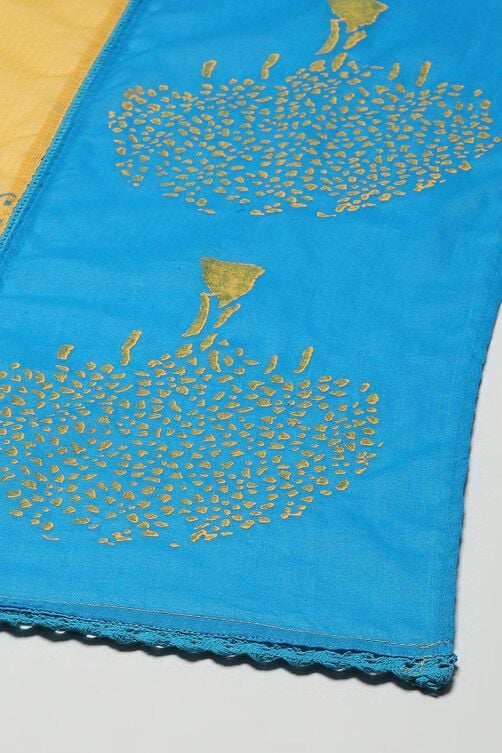 Yellow & Blue Cotton Anarkali Solid Kurta Churidar Suit Set image number 2