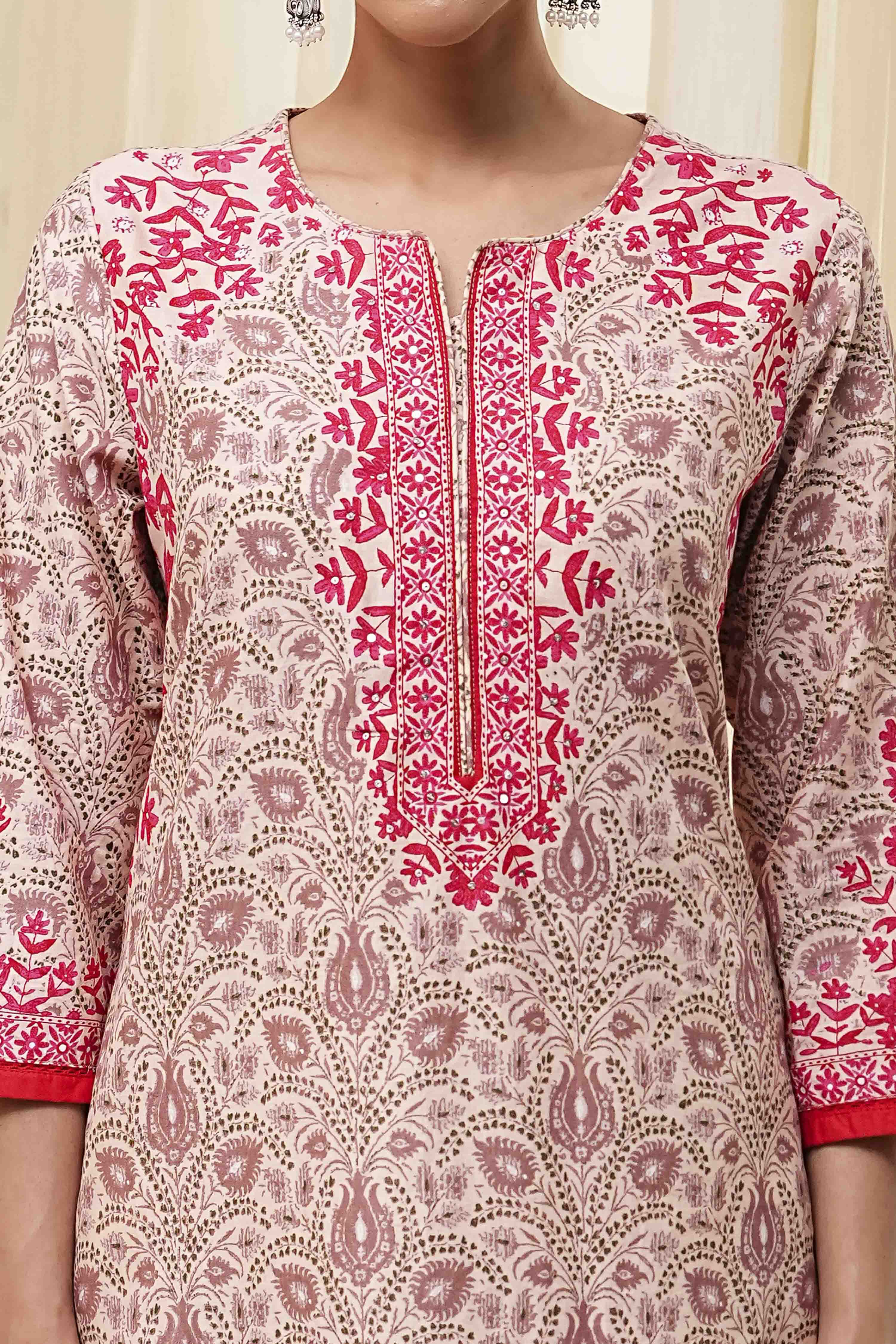 Green Cotton Printed Straight Kurta image number 1