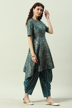Peacock Green Printed Asymmetric Suit Set image number 5