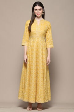 Yellow Cotton Anarkali Dress image number 5