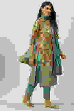 Sage Green Cotton Straight Kurta Slim Pant Suit Set image number 6