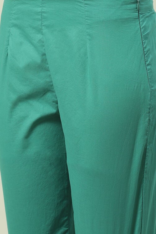 Sage Green Cotton Straight Kurta Slim Pant Suit Set image number 2