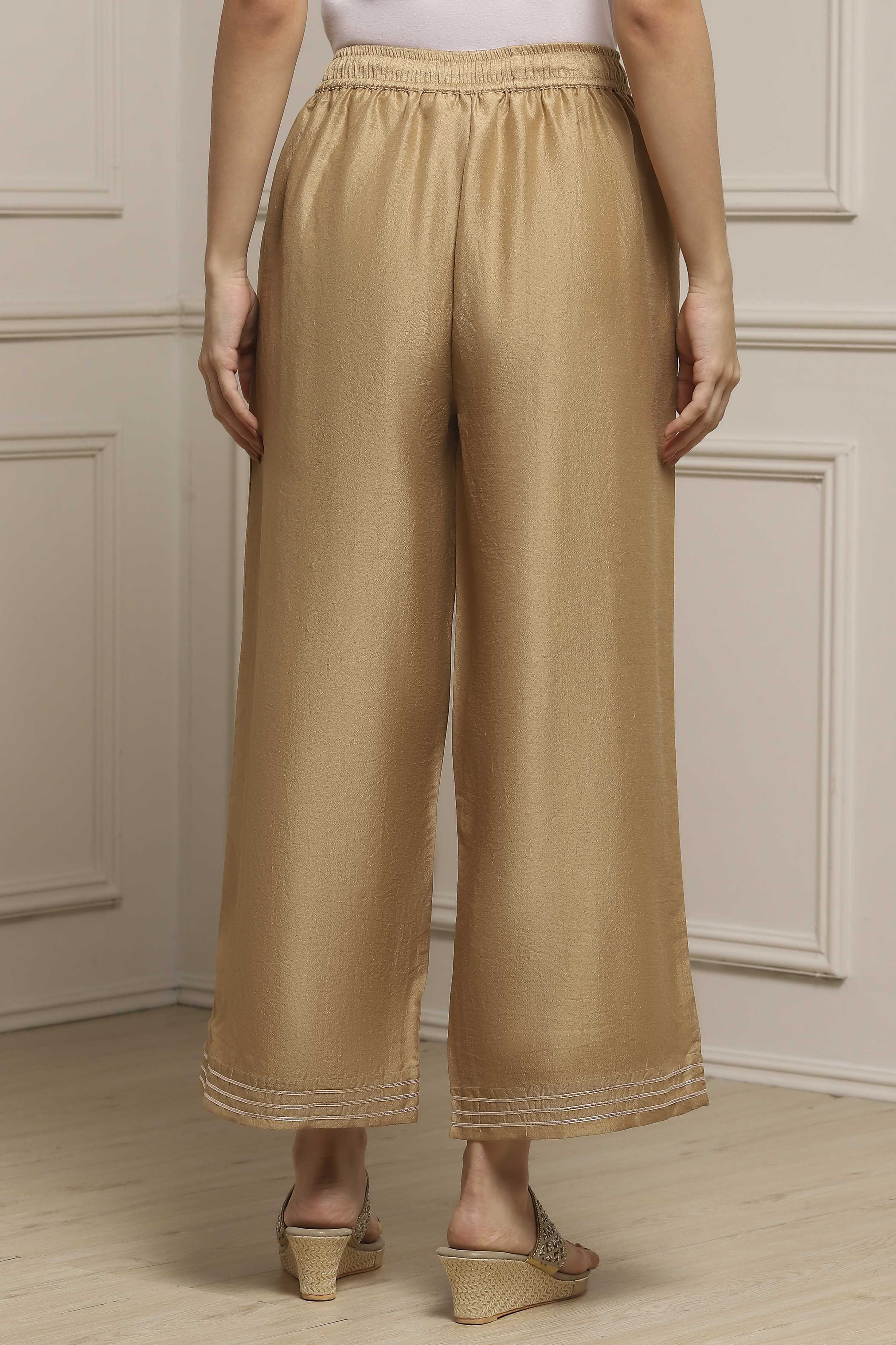 Gold Polyester Straight Palazzos image number 5