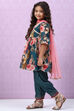 Teal Art Silk Flared Kurta Salwar Suit Set image number 5