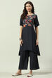 Black Printed Rayon Asymmetric Kurta Palazzo Suit Set