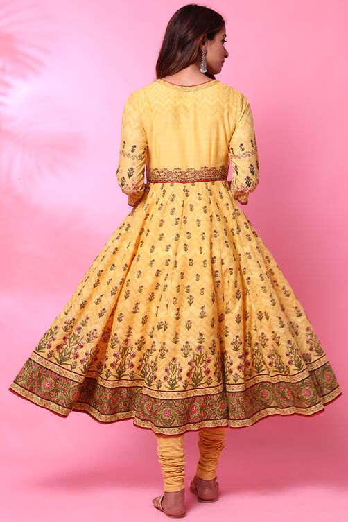 Yellow Cotton Anarkali Suit image number 5