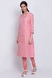 Pink Poly Cotton A-Line Embroidered Kurta image number 2