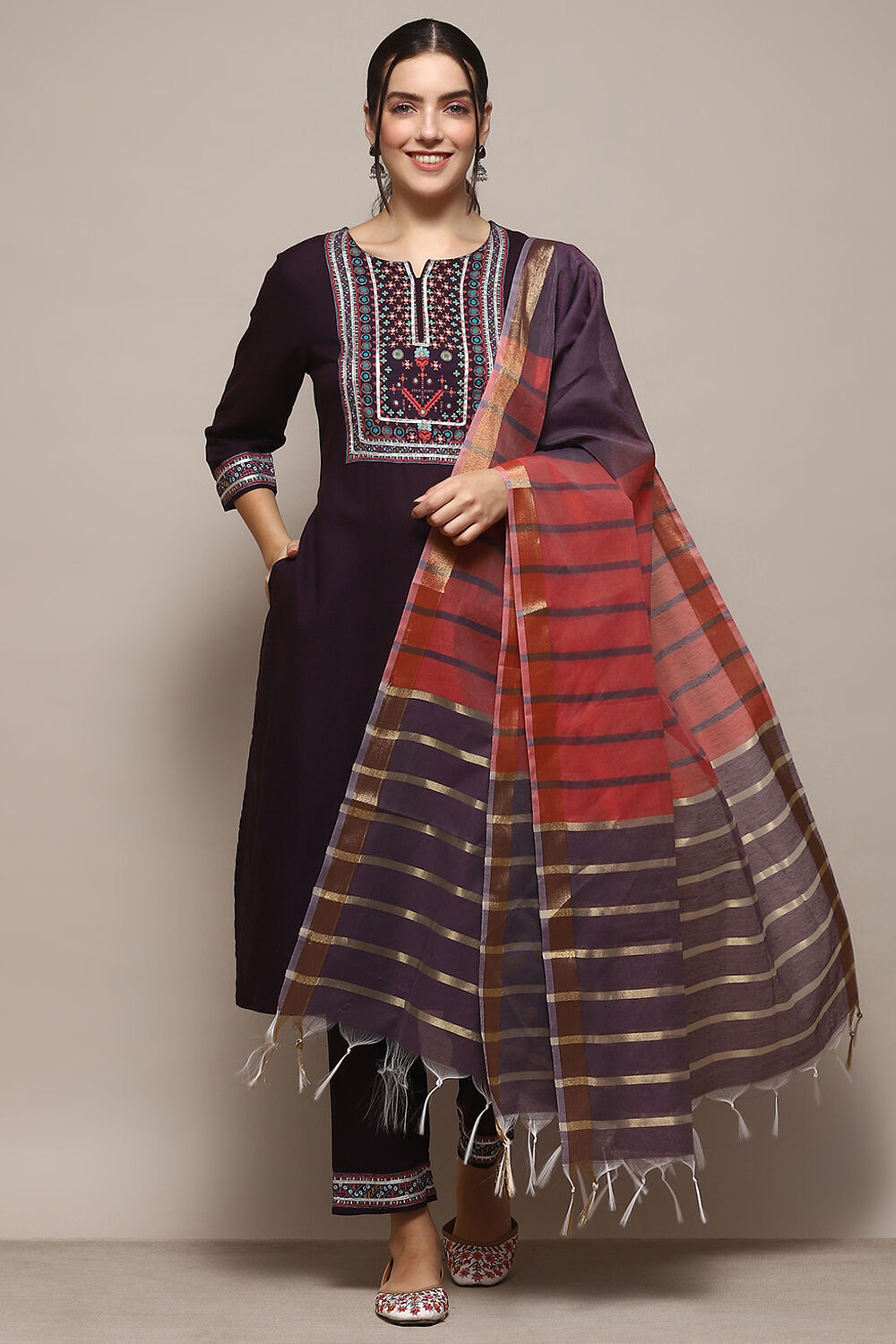 Beige Rayon flax Narrow Kurta Pant Suit Set image number 0