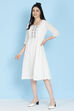 Cream Cotton A-Line Embroidered Kurta Dress