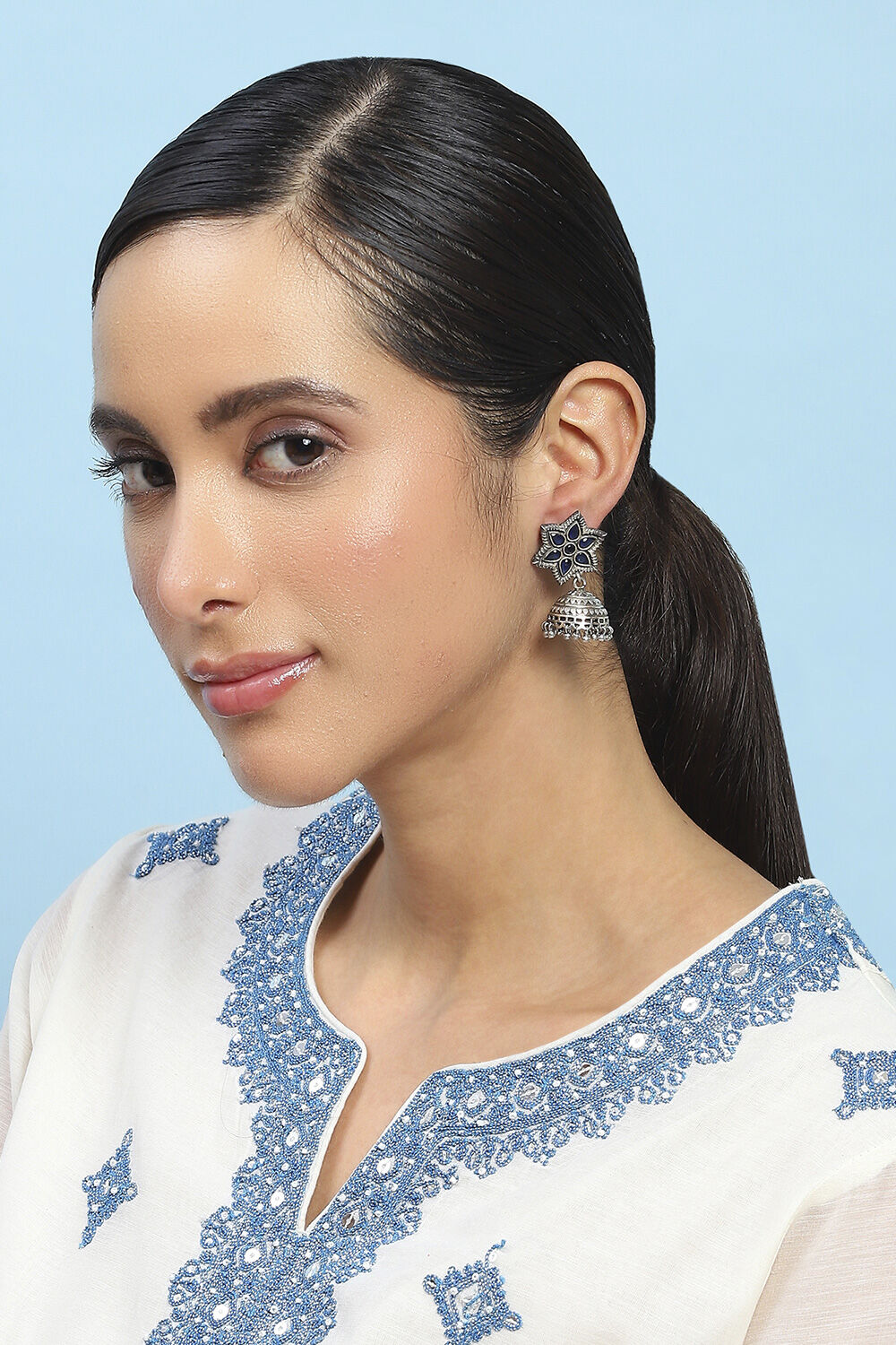 Navy Brass Jhumka image number 3