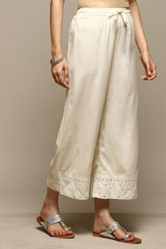 Off White Rayon Relaxed Palazzo image number 3