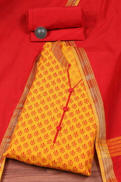 Orange Cotton Handloom Unstitched Suit Set image number 0