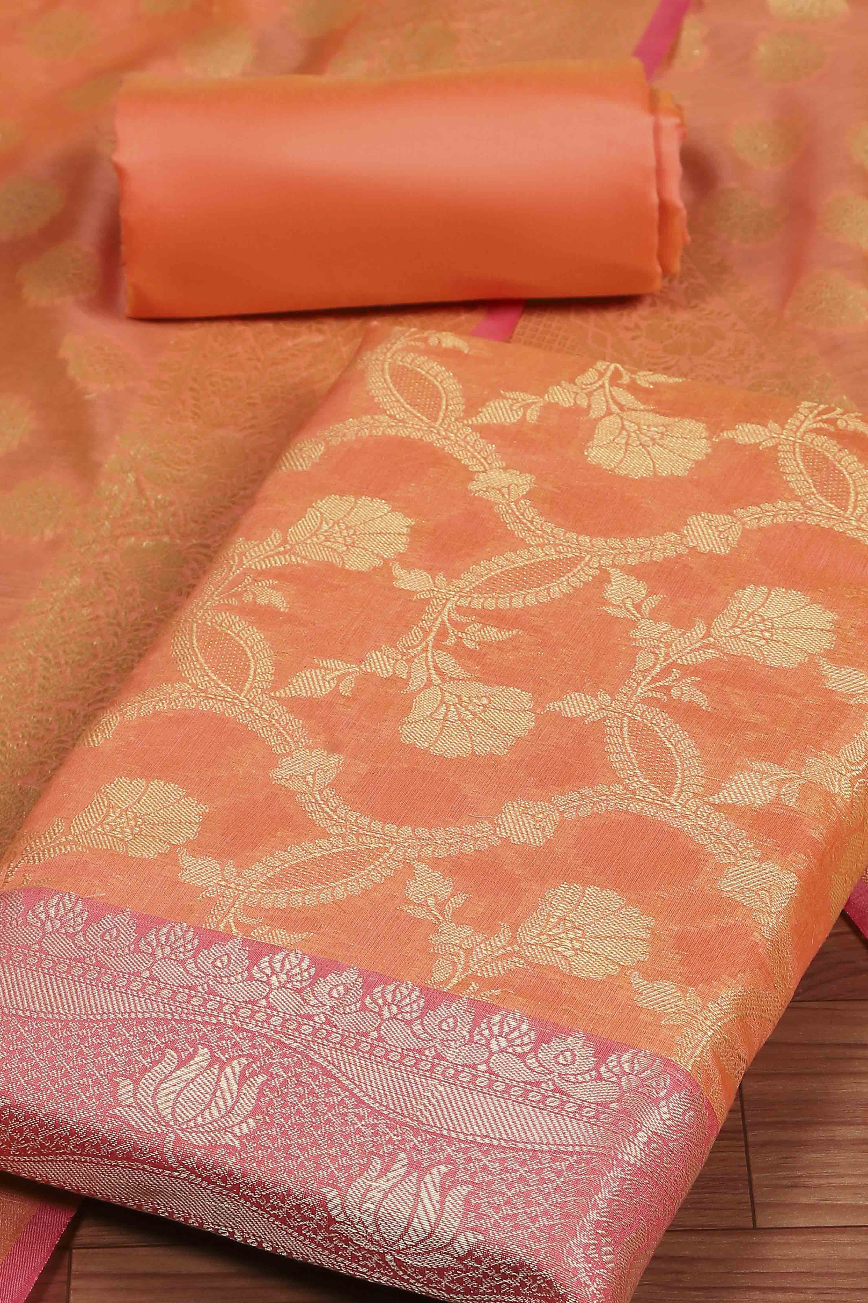 Pink Cotton Printed Embroidered Unstitched Suit Set image number 1