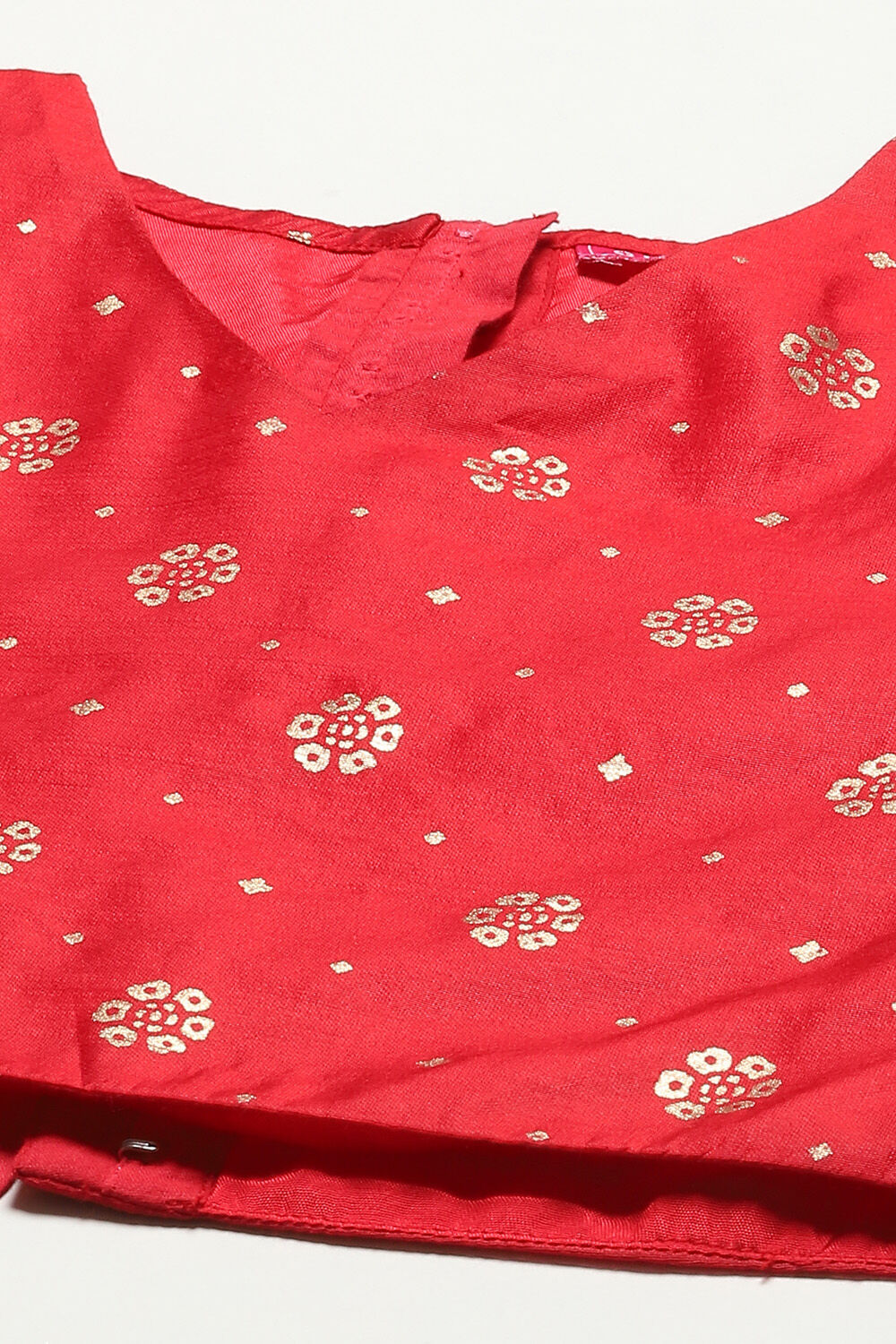 Red Art Silk Printed Short Top Lehenga Set image number 1