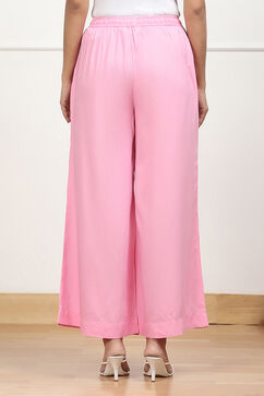 Pink Viscose Solid Straight Palazzo image number 5