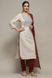 White Cotton Unstitched Suit set image number 7