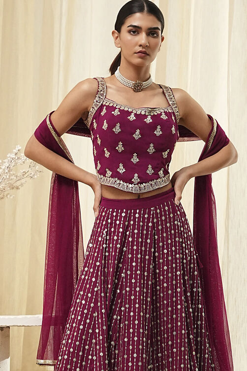 Burgundy Georgette Lehenga Set  image number 1