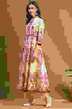 Ecru and Rust Cotton Printed Anarkali Kurta Set image number 3