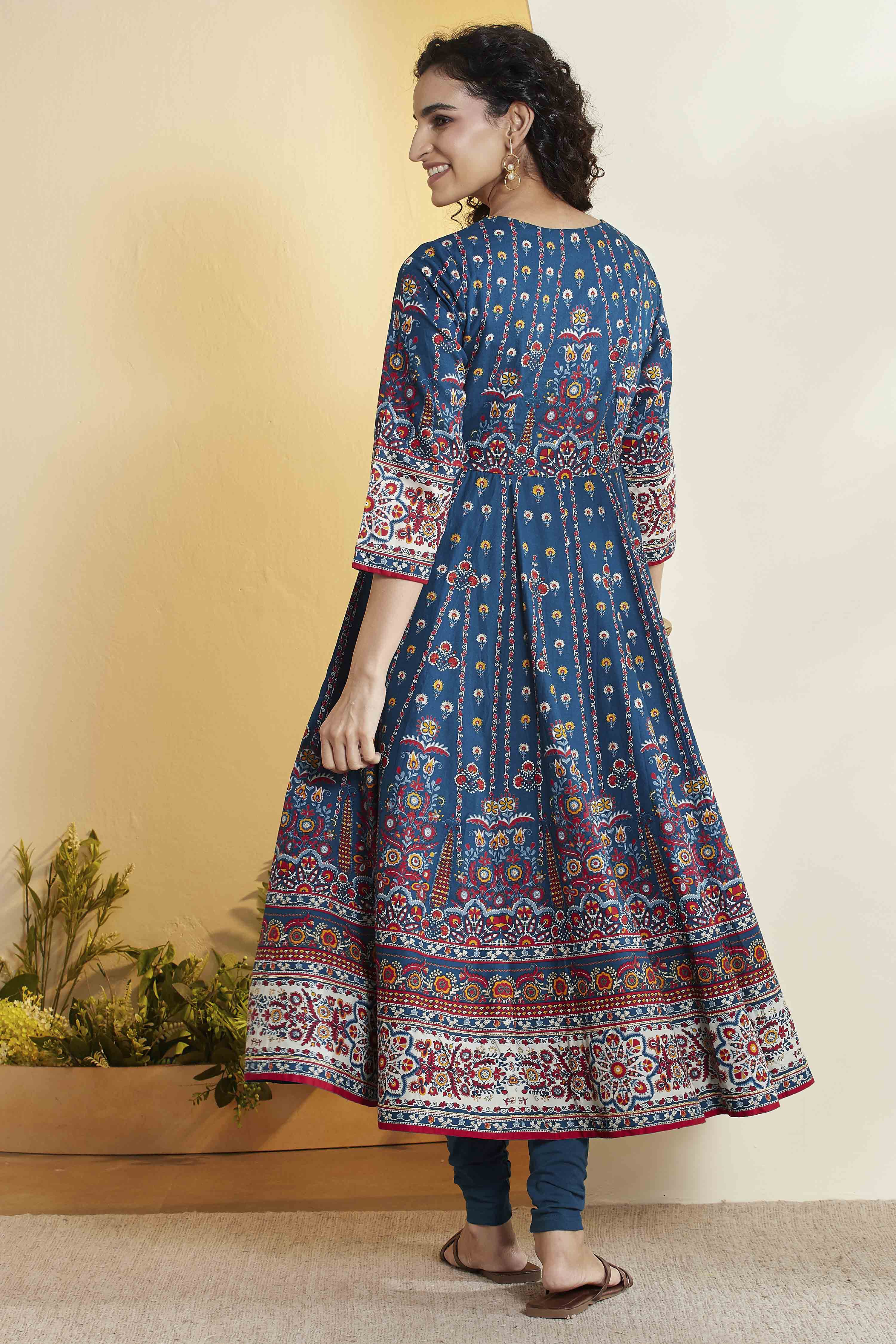 Blue Cotton Anarkali Suit Set image number 6