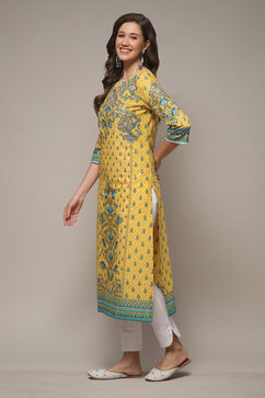 Yellow Cotton Straight Printed Kurta image number 3