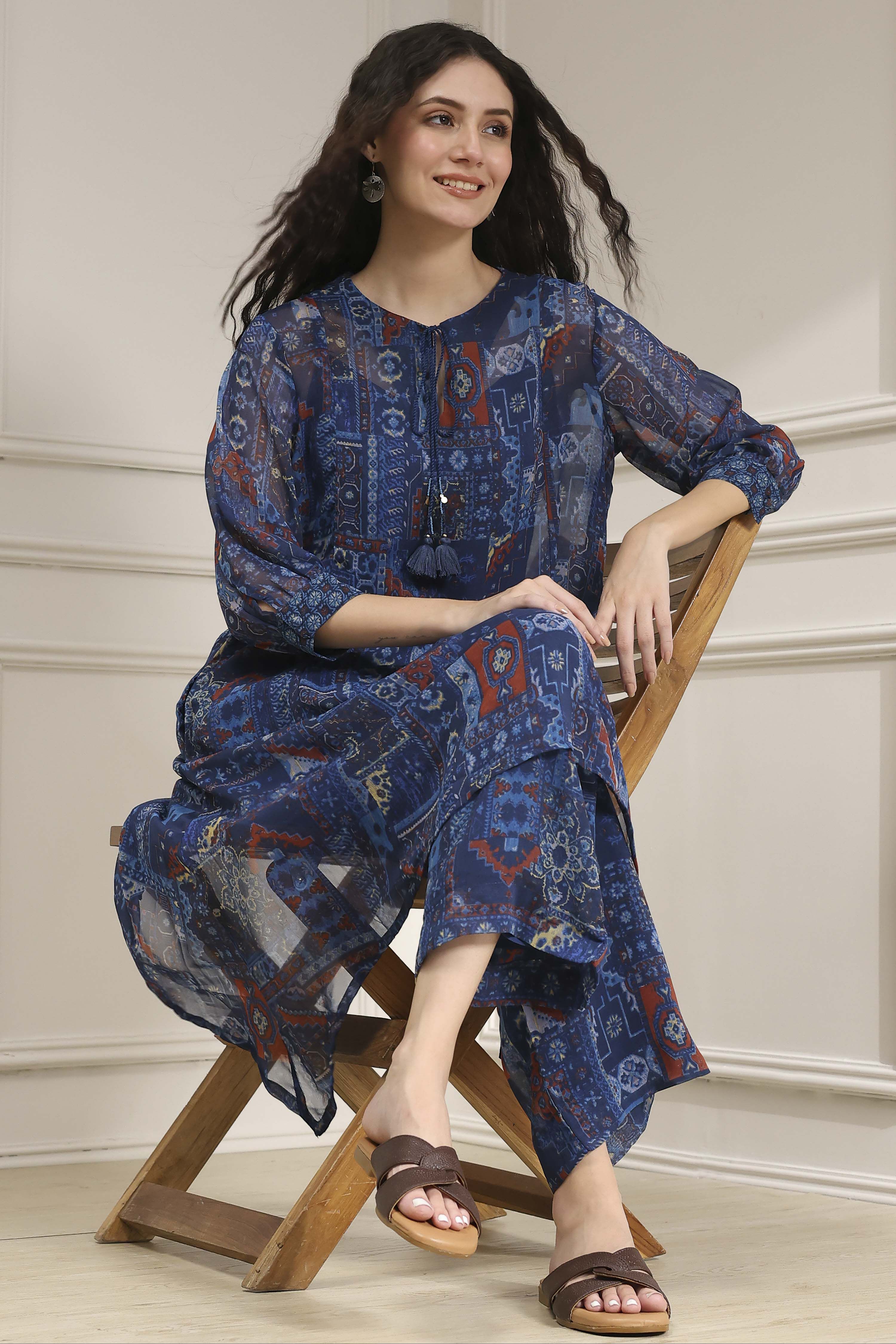 Blue Asymmetric Printed Co-ord Set image number 0