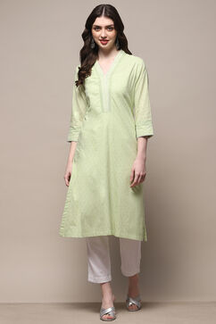 Sea Foam Cotton Straight Kurta image number 5