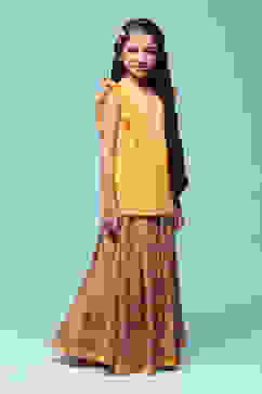 Orange Cotton Straight Printed Kurta Skirt Suit Set image number 5