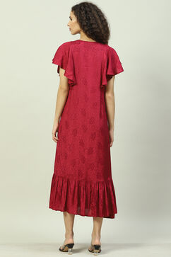 Plum Viscose Jacquard Flared Dress image number 4