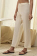 Cream-Colored Cotton Solid Regular Pants image number 2