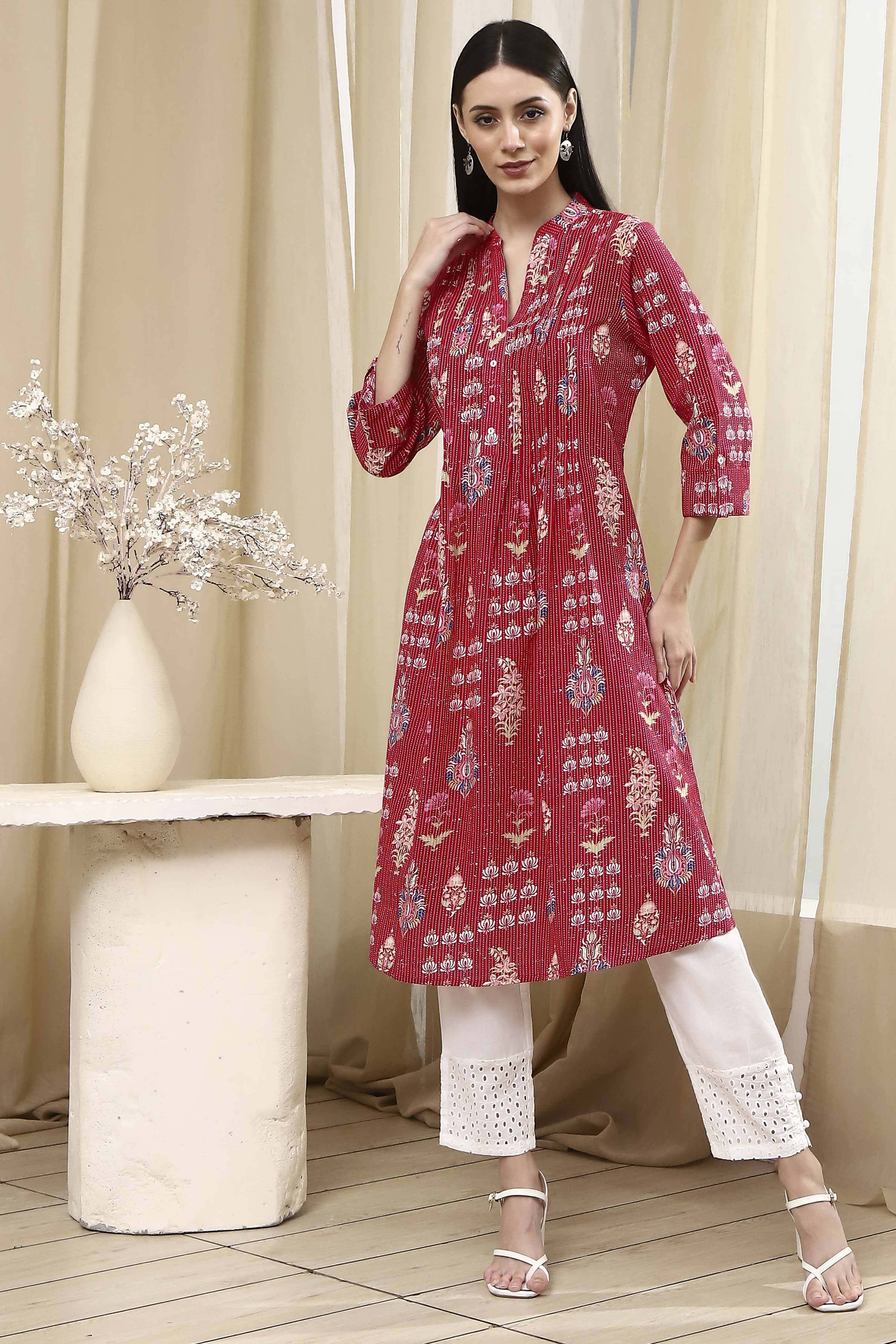 Black Cotton Printed A-Line Kurta image number 0