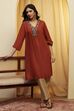Rust Viscose Rayon Embellished Straight Kurta