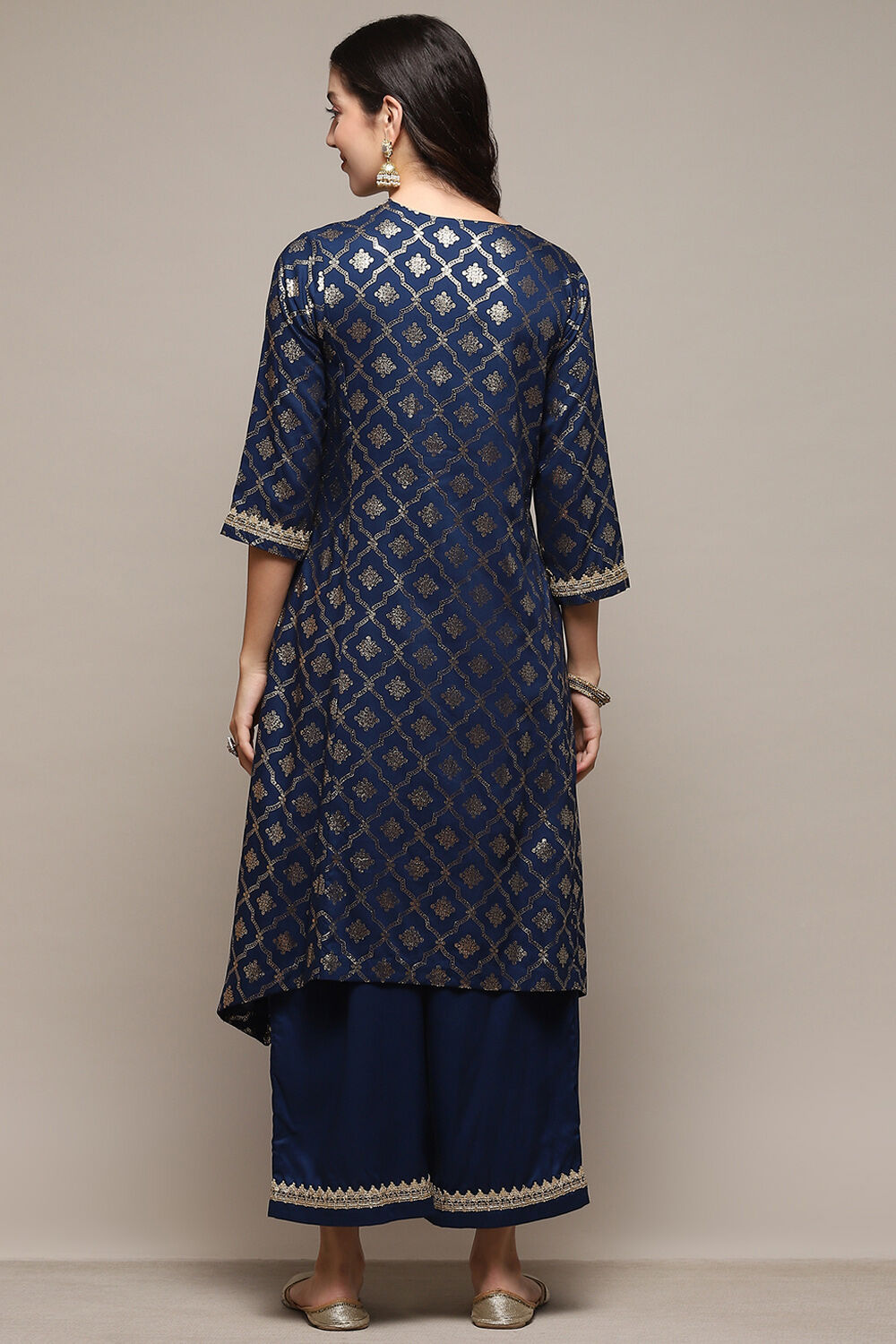 Blue Cotton Straight Printed Kurta Palazzo Suit Set image number 4
