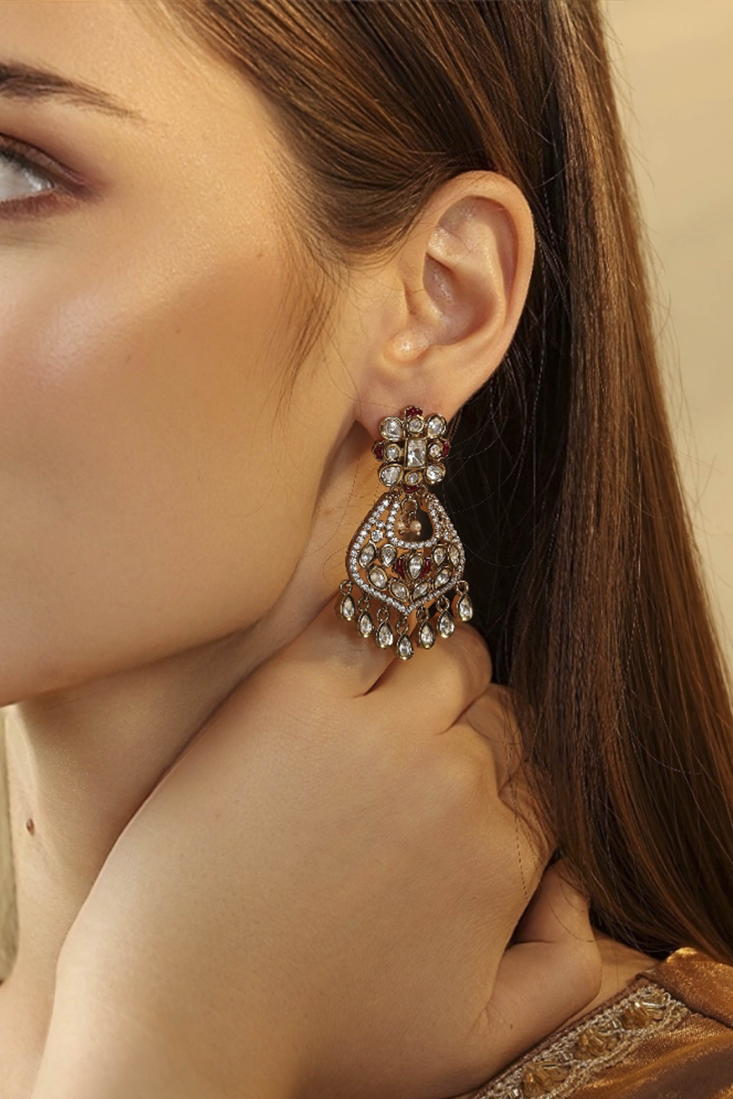 Red Brass Drop & Danglers image number 1