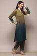 Teal Green Polyester Straight Yarndyed 2 Piece Set image number 5