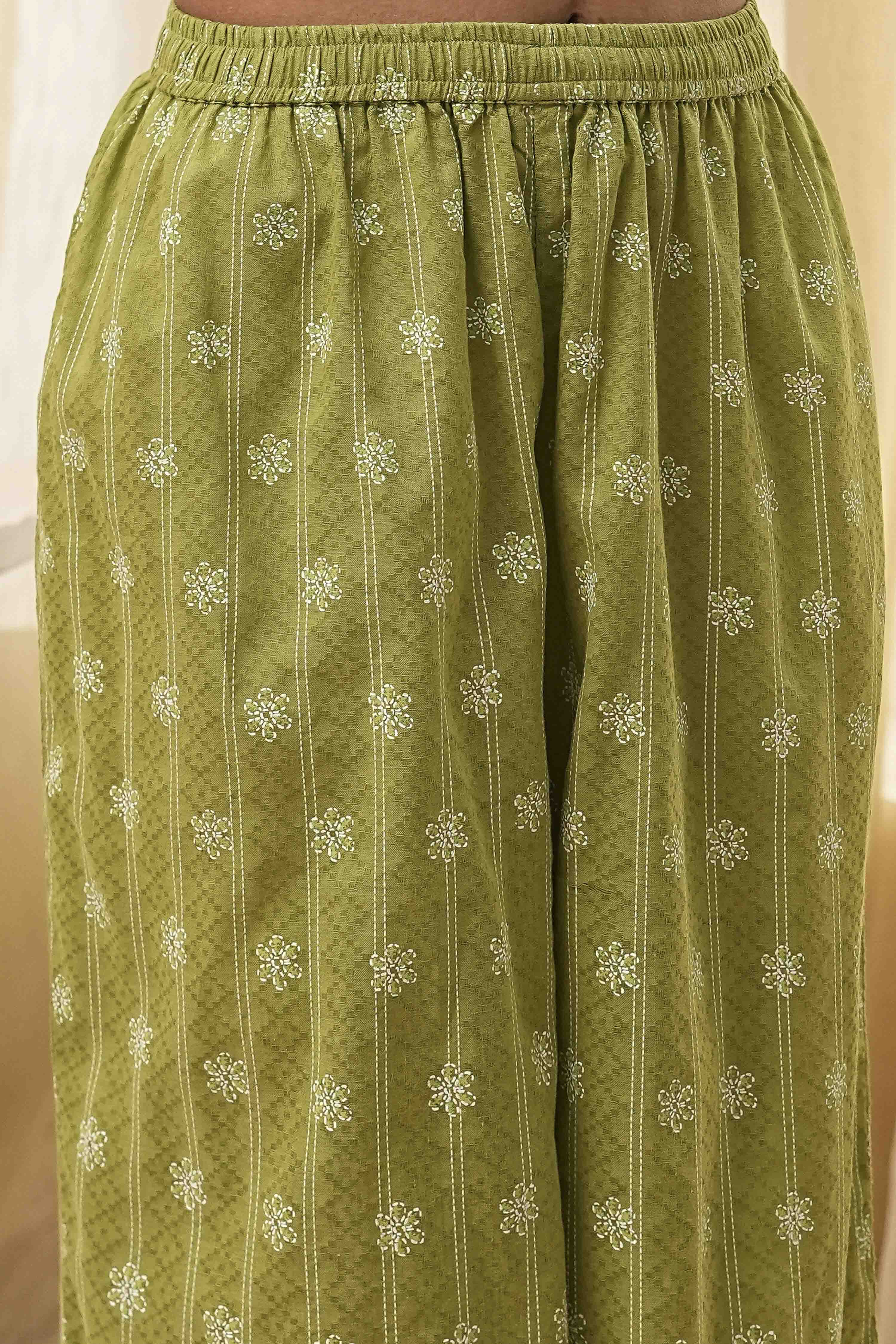 Mehendi Green Cotton Printed Straight Suit Set image number 2