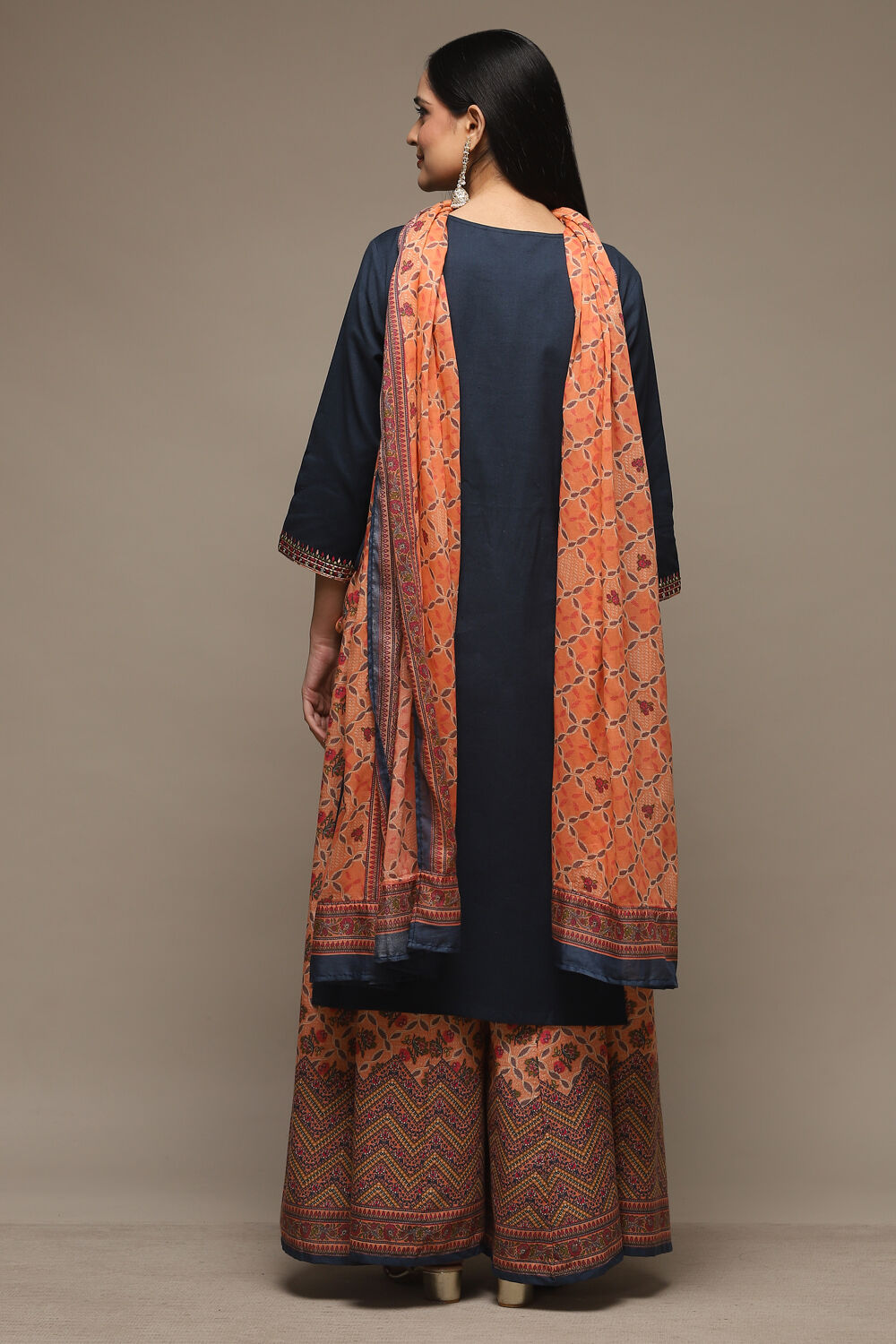 Blue Cotton Straight Kurta Sharara Suit Set image number 4