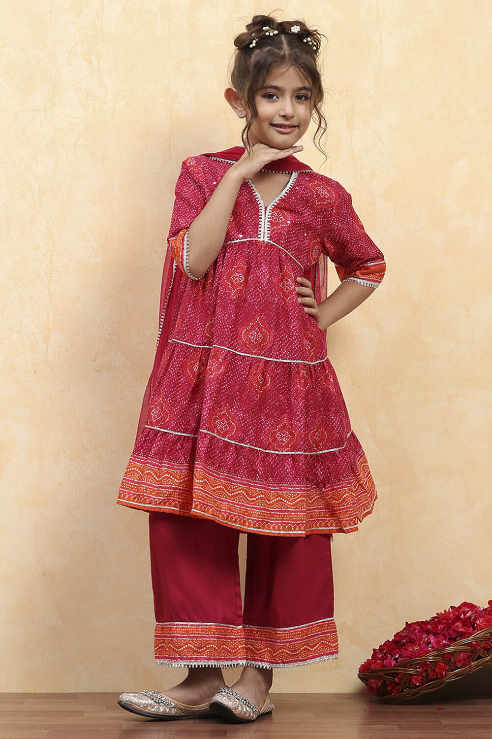 Pink Cotton Printed Tiered Suit Set image number 6