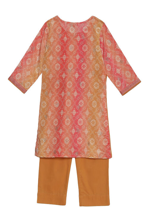 Mustard Polyester A-Line Printed Kurta Set image number 1