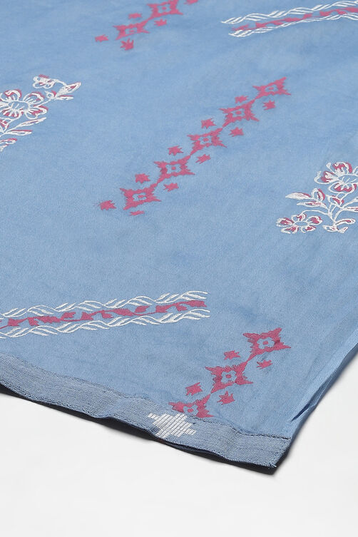 Indigo Cotton Machine Embroidered Unstitched Suit Set image number 4