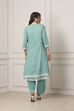 Turquoise Cotton Anarkali Kurta Palazzo Suit Set image number 4