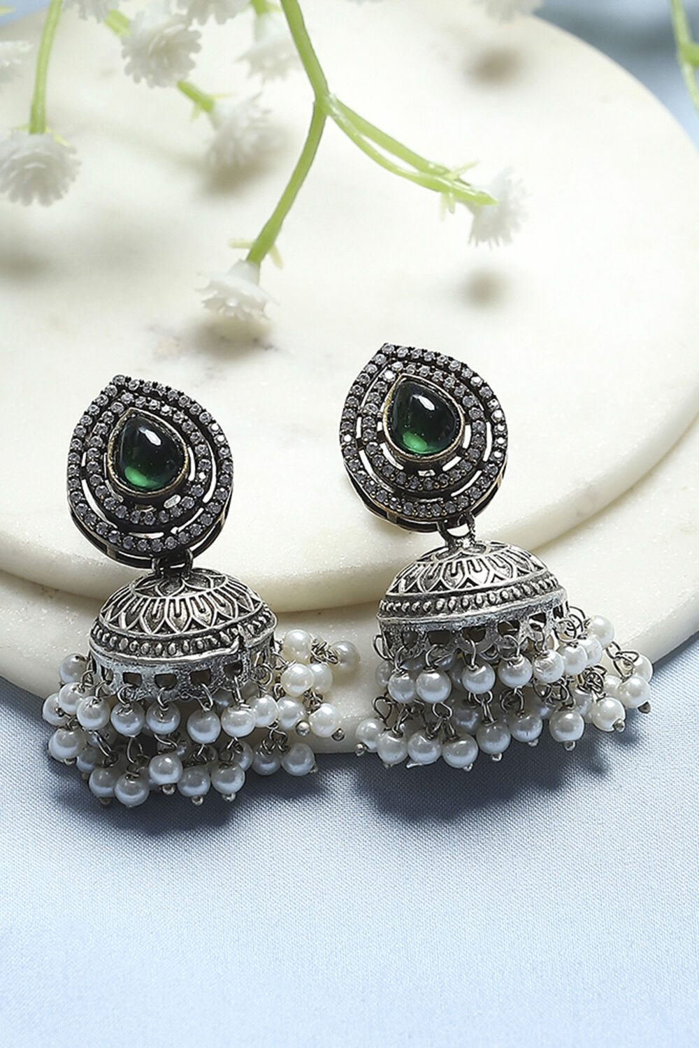 Green Brass Jhumka image number 0