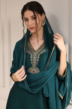 Green Polyester Straight Yarndyed Suit Set image number 1