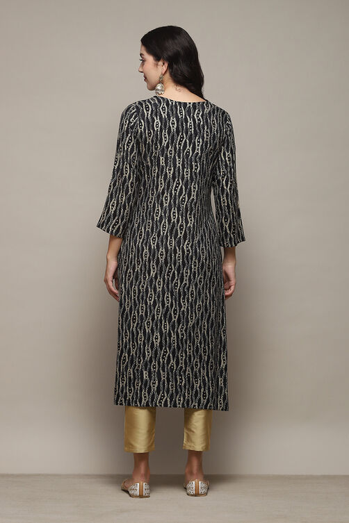 Black Rayon Straight Printed Kurta image number 3